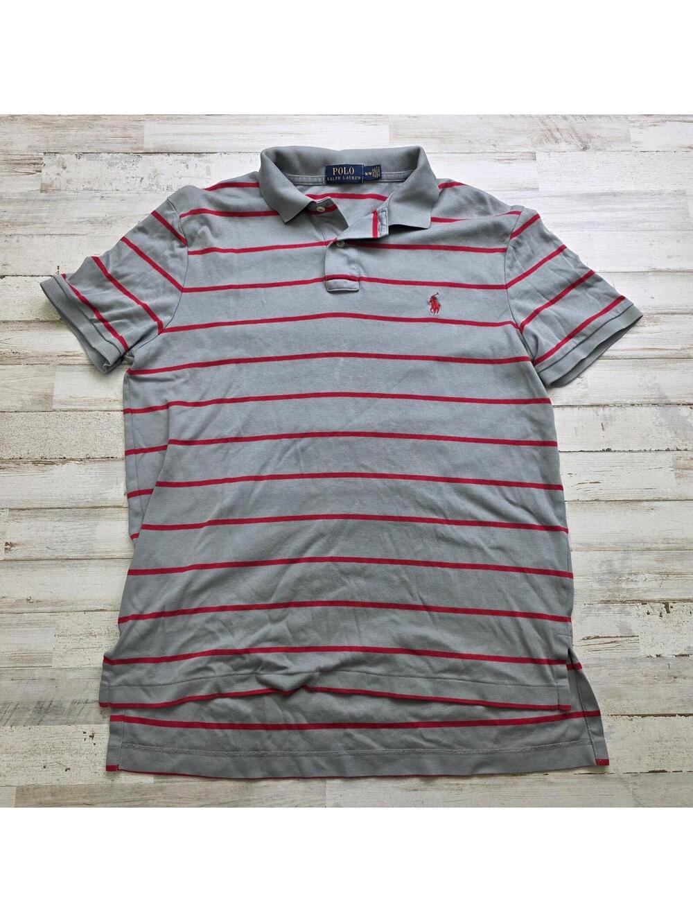 POLO RALPH LAUREN Lot of 2 Short Sleeve Shirts - Solid Blue & Gray Stripe Size M - Picture 2 of 5
